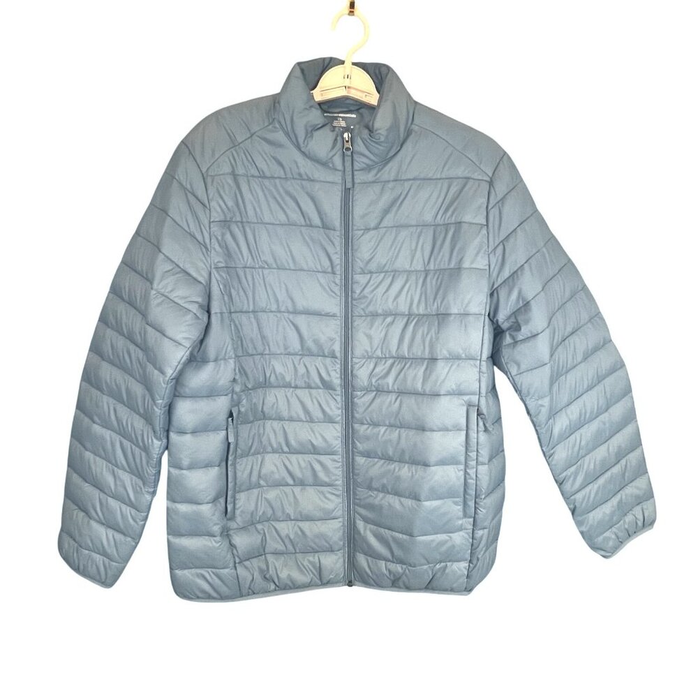 Amazons Essentials Mens LRG Jacket Blue Quilted Puffer Full Zip Lightweight Coat